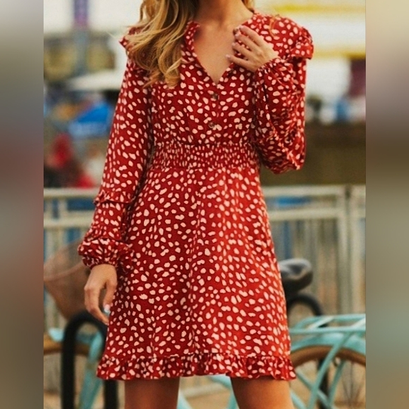 Plus Size Mini Dress Red Retro Polkadot Retro Cute Comfy Long Sleeve L XL 2X NWT - Picture 4 of 5